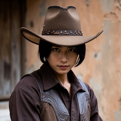 Asian woman in cowboy hat