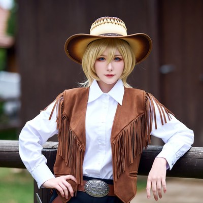Blonde woman in cowboy cosplay