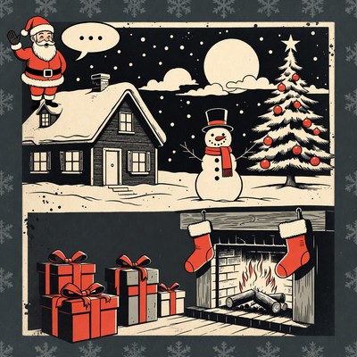 Santa Claus Snowman Christmas Village Fireplace