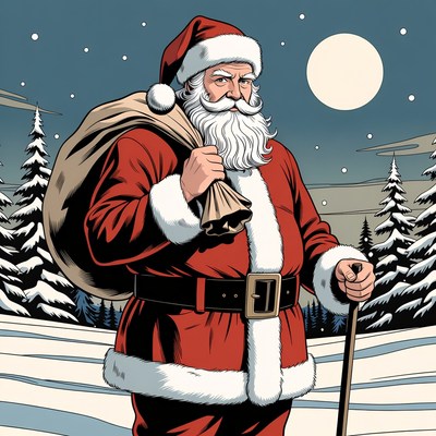 Santa Claus with sack and staff