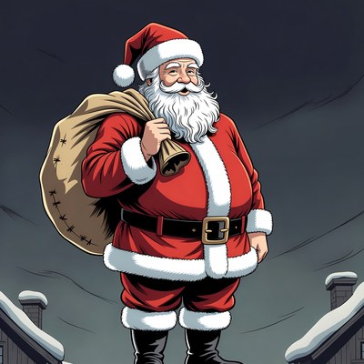 Santa Claus with sack and bell