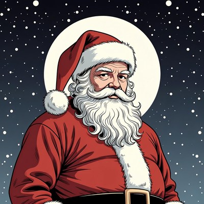 Santa Claus under starry moon