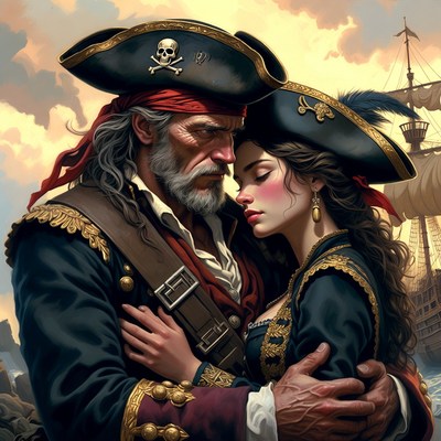 Pirate Captain Embracing Woman