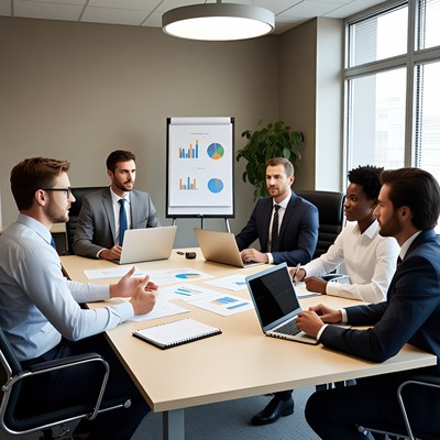 Business team in meeting discussing charts