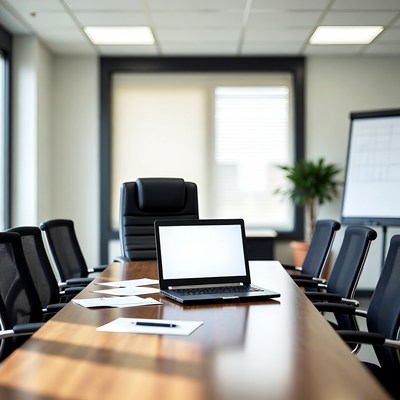 Laptop on conference table
