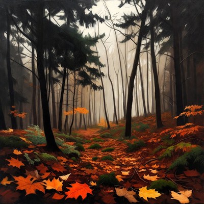 Foggy Autumn Forest Path