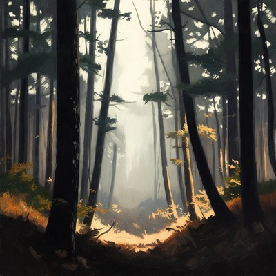 Foggy Pine Forest Path