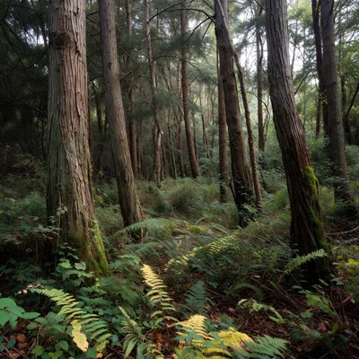 Dense Fern Forest with Tall Trees