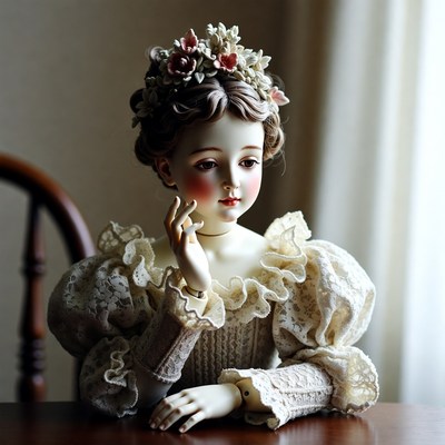 Porcelain Doll Girl with Flower Crown