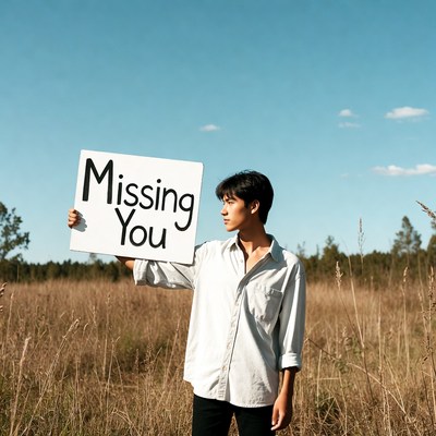 Man holding Missing You sign