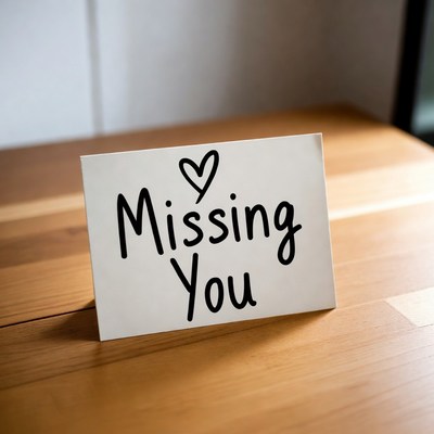 Missing You card on wooden table