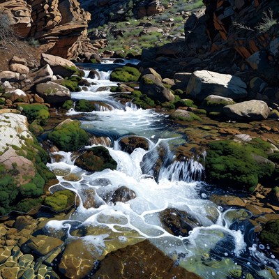 Mountain Stream Flowing Through Rocks