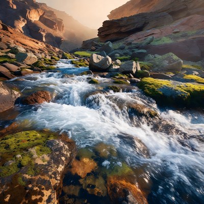 Mountain Stream Flowing Through Red Rocks