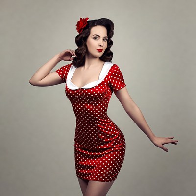 Pinup woman in red polka dot dress