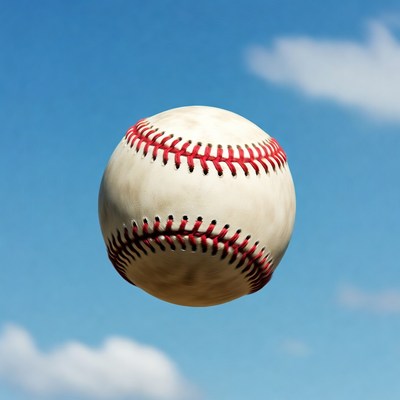 Baseball floating against blue sky