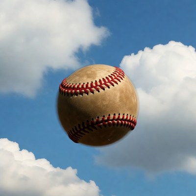 Baseball floating in blue sky