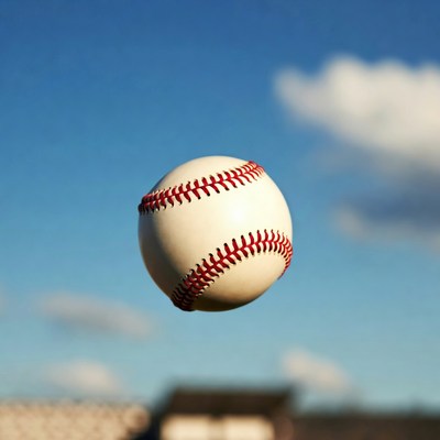 Baseball floating in blue sky
