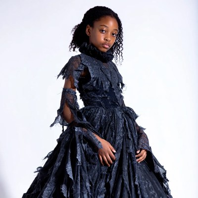 African-American girl in black lace gown