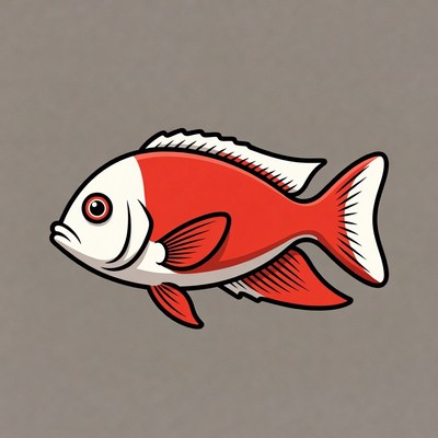 Red and white angelfish illustration