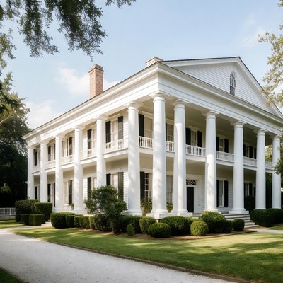 White Antebellum Mansion with Columns