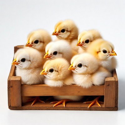 Baby Chicks in Wooden Crate