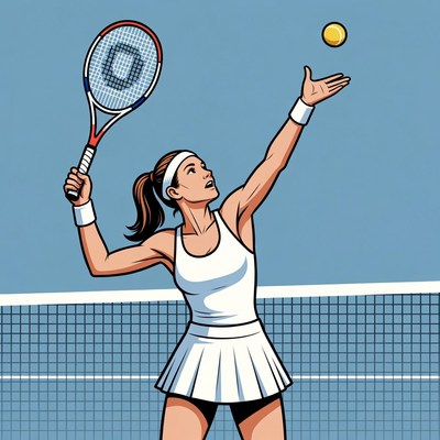 Woman serving tennis ball illustration