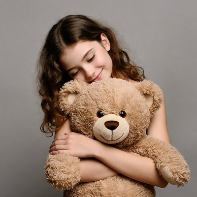 Girl hugging teddy bear