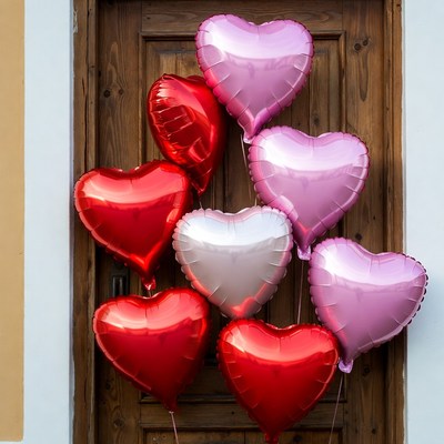 Heart Balloons on Wooden Door