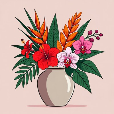 Tropical Flowers in Vase
