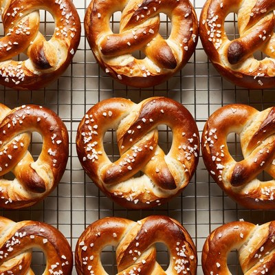 Fresh Salted Pretzels on Cooling Rack