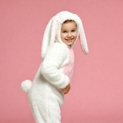 Girl in white bunny costume