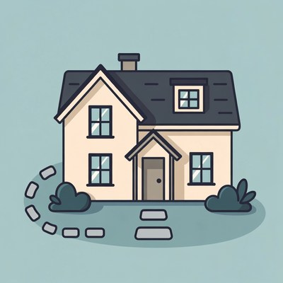 Cartoon House with Path and Bushes