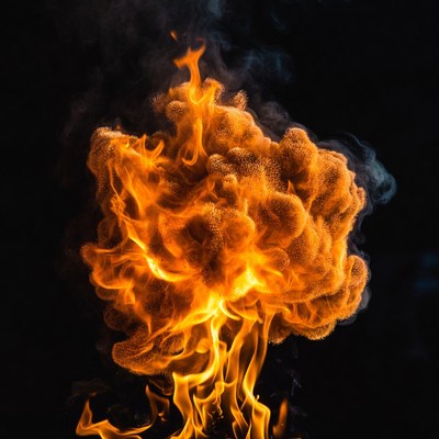 Fiery explosion cloud on black background
