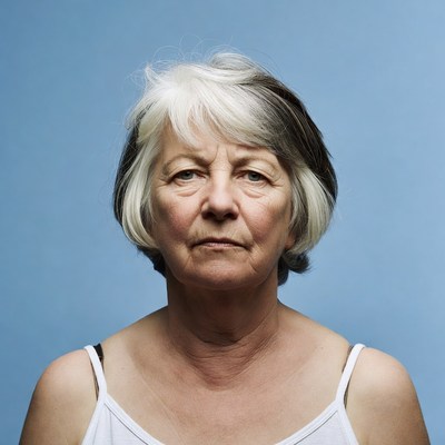 Elderly woman with salt and pepper hair