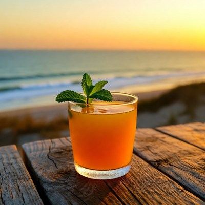 Orange Mint Cocktail on Beach Sunset