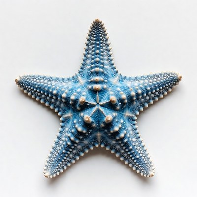 Blue starfish on white background