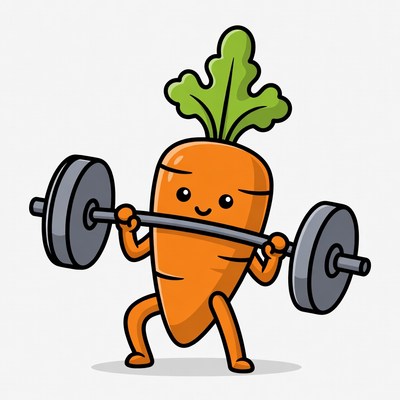 Cartoon carrot lifting weights