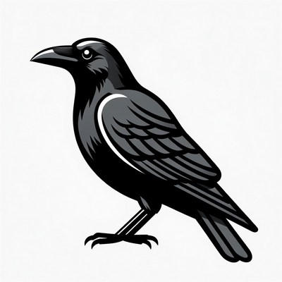 Black crow standing isolated