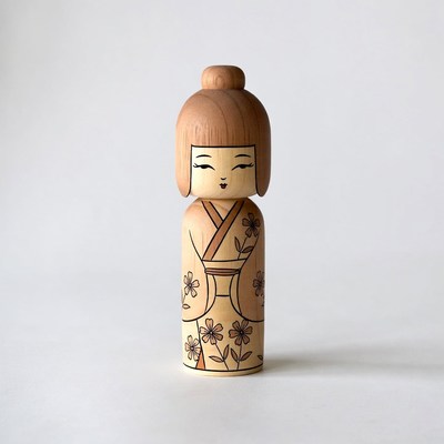 Kokeshi Doll in Kimono with Flowers