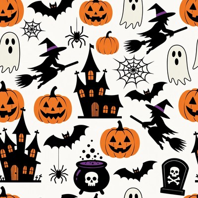 Halloween Pumpkin Bat Witch Pattern