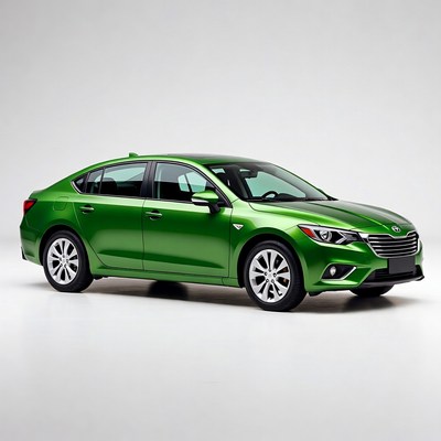 Green Hyundai Sedan on White Background