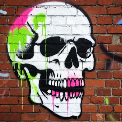 Graffiti Skull on Brick Wall