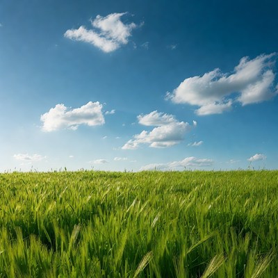 Green Wheat Field Under Blue Sky