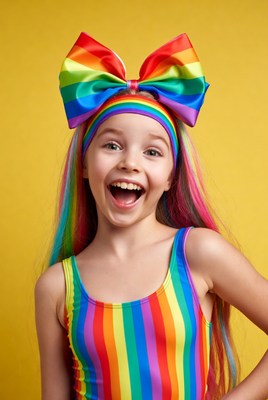 Girl with rainbow bow and hair
