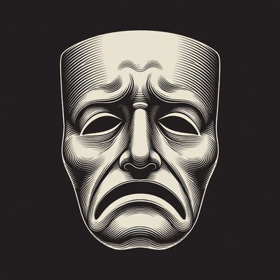 Engraved Tragedy Theater Mask