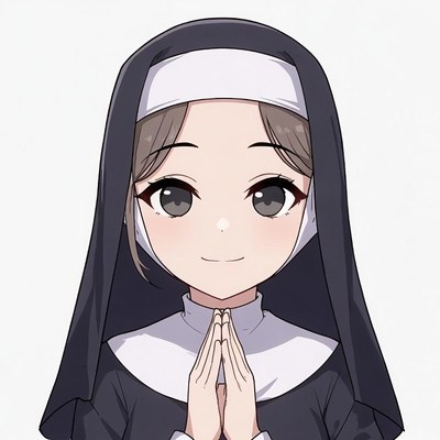 Anime nun praying with hands clasped