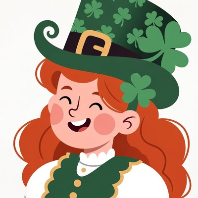 Smiling girl in shamrock leprechaun hat