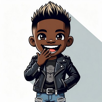 Smiling African-American boy in leather jacket