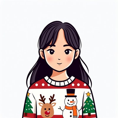 Asian woman in Christmas sweater