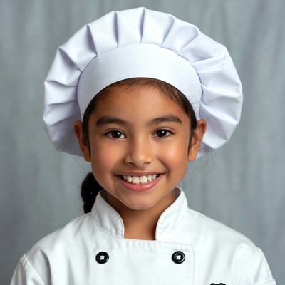 Smiling girl in white chef uniform